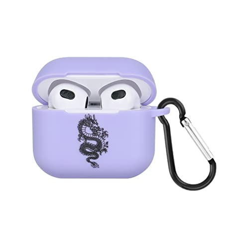 Ownest Compatible With Airpods Case With Cute 3D Printed Dragon Cartoons Animal Design Airpods Hard Case Cover With Keychain Shockproof Protective Case For Airpods 3-Purple A #TOP22