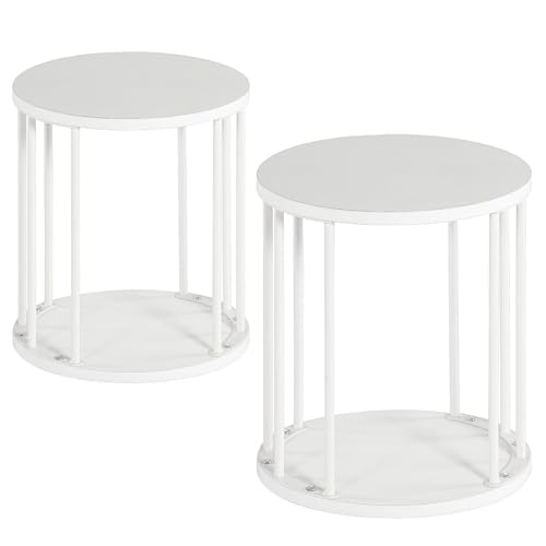 HDANI Wooden Stool Set of 2 for Kids,Adults,300lbs Load Capacity Garden Round Wood Stool,Non-Slip Small Step Stool for Plant Stand,Kitchen,Bathroom and Bedroom,White