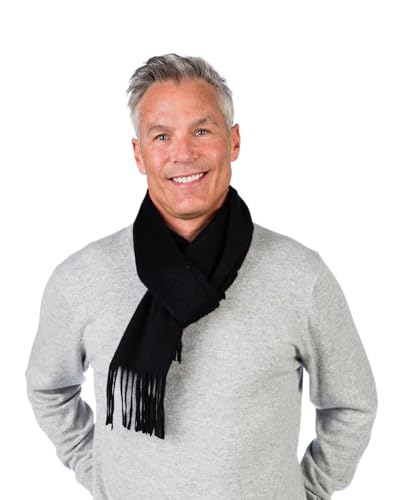 Alashan Cashmere Ultra-Fine Merino Wool and Cashmere Blend Woven Scarf -Luxe fabric-Lightweight- Renewable Fibers, 72' x 12' - Black (Ebony)