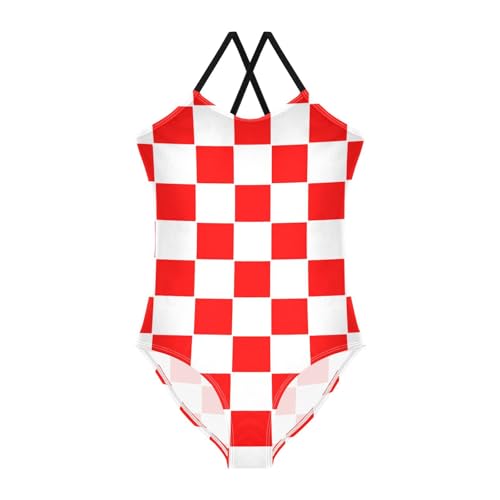 Augenstern One-Piece Strap Swimsuit Classic-red-White-Checkered Cross Back Bathing Suit Adjustable Monokini