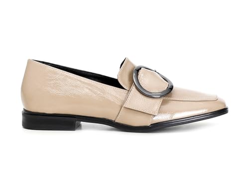 Mocassin Verni Cafè Noir C1EB7003 Souliers en Cuir Premium Finition Boucle Or