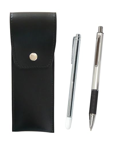丸ボタン式日本製ペンケース黒 金属製指示棒とメタル&ピッチグリップシャープペンシルバー BRSB-701S-WZS2062SP