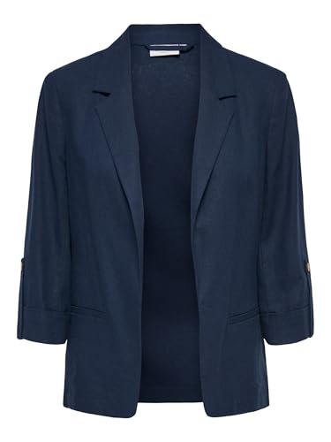 Blazer bleu marine femme ONLY Onlgoa veste en lin manches 3/4 taille 38 fluide