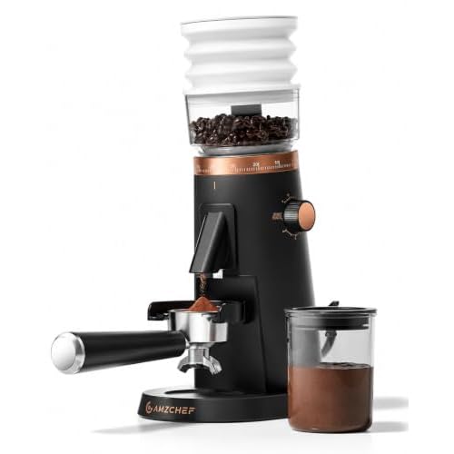 AMZCHEF Single Dose Coffee Grinder – 75 Settings Burr Grinder, 40mm Conical Burr, Anti-Static & Low-Retention Design, Quiet DC Motor with Magnetic Outlet & Vacuum Dosing Cup for Espresso, Fr