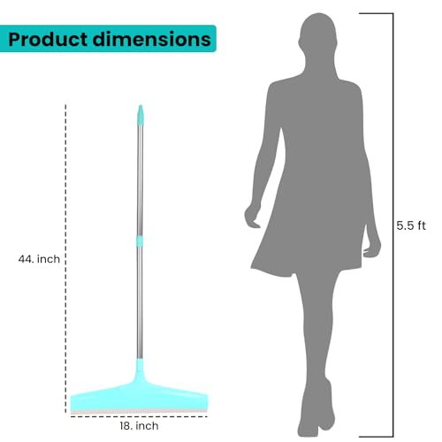 Image of Zureni Squeezee 18 inch Floor Cleaning Wiper with Long Handle & Wide Foam for Bathroom Tiles, Garage Concrete and Windows - (Random Color, Pack of 1)