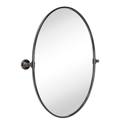 Image of TEHOME Farmhouse Oil Rubbed Bronze Oval Metal Pivot Bathroom Vanity Mirror Tilting Beveled Vanity Mirrors for Wall, Overall 23.99 x 30 inches (Mirrror 20 x 30 inches)