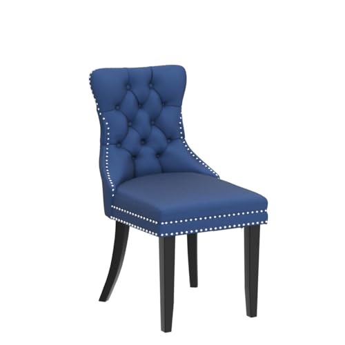 Image of Virabit Blue Dining Chairs Set of 4, Velvet Tufted with Nailhead Back and Ring Pull Trim, Upholstered for Kitchen /Bedroom /Dining Room