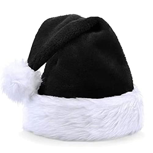 Jilibaba Bonnet de Noël en peluche épaisse pour réveillon de Noël, Nouvel An, fête festive, fournitures de vacances pour adultes, unisexe, noir Cover