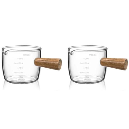Image of Supvox Espresso Shot Glass Double Expresso Cups 75ml Measuring with Wooden Handle Heat Resistant High Silicon Boron Glass 2PCS