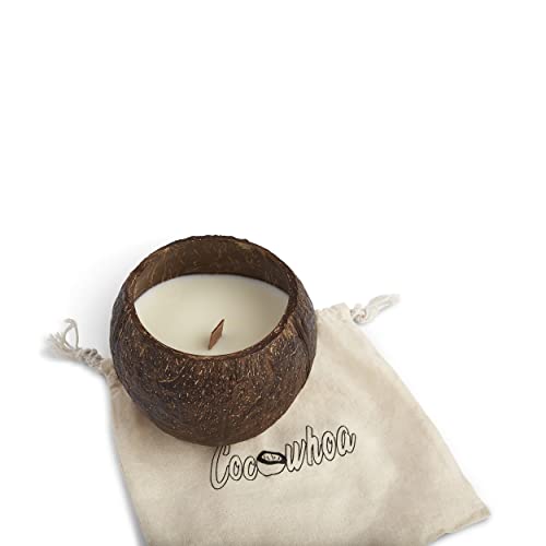 Cocowhoa Vela de cáscara de coco, vela perfumada con infusión de aceite esencial de soja, mecha de madera natural, hecha con cáscaras de coco recuperadas, ecológica, aroma natural de vainilla