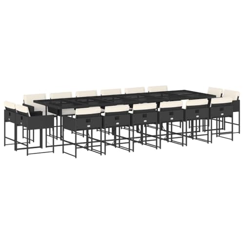 QJBSAVVA Salon de jardin 17 pièces avec coussins noirs en polyrotin pour 16 personnes avec table en verre, cube peu encombrant, mobilier de jardin d'extérieur