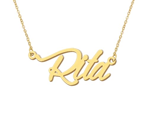 Aoloshow Rita Name Necklace Stainless Steel 18k Gold Plated Charm Initial Necklace Jewelry for Familys Mothers' Day