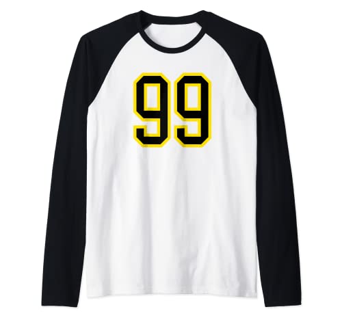 Número de camiseta # 99 de cumpleaños amarillo y negro número deportivo 99 Camiseta Manga Raglan