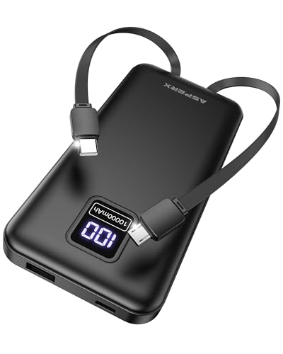Image of AsperX Compact 10000mAh Power Bank with Built-in Cables Portable Charger