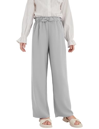 Image of Girls Wide Leg Palazzo Pant Loose Straight Cute Bow Waist Spring Summer Lightweight Dress Pant for Kids 5-14Y
