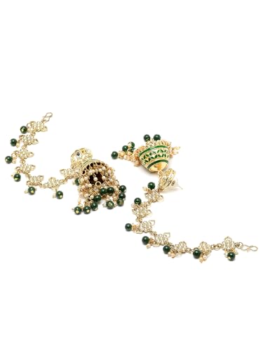Image of Karatcart Gold Plated Pearl Chain Kundan Kaanchain Earrings for Women