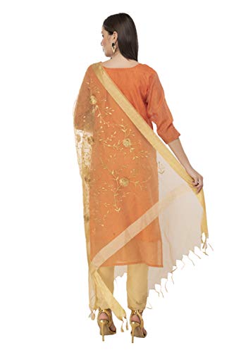 Image of A R Silk Women's Organza Tissue Zari Embroidery Dupatta |Golden, Free Size