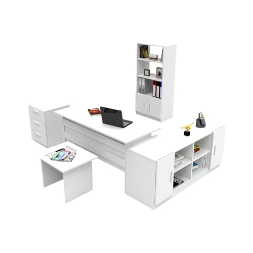 Dmora Styx Büro-Set Weiß: 4 Regale, 3 Schubladen, Modular