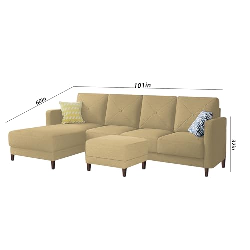 Image of Baloney LHS 6 Seater L Shape Sofa Set with Center Table for Living Room (Cream Fabric) Premium Fabric Sofa