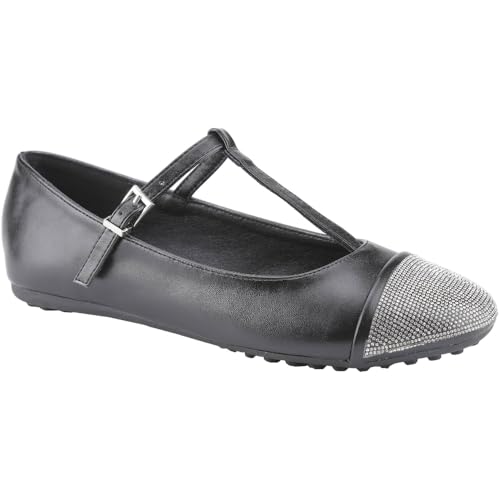 CLOVERLAY Women's Rhinestone Flats T-Strap Round Toe Ballet Flat Mary Jane Adjustable Buckle Elegant Dress Comfort Casual Daily Spring Summer Shoes