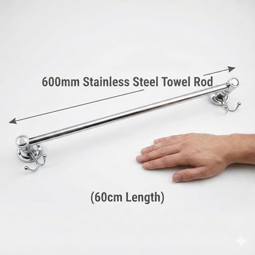 Image of Towel Rod 18 Inch | Wall Mounted Bathroom Towel Rack | Rust-Proof Chrome Finish Towel Hanger | Dual Towel Holder Rail for Bathroom & Kitchen (Double Hook Towel Rod) (18 Inches)