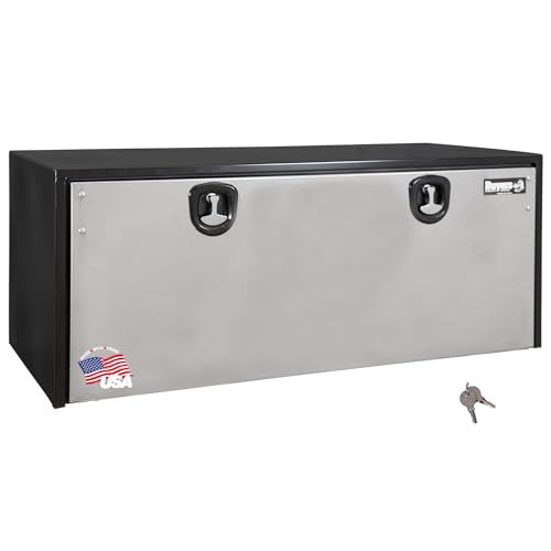Image of Buyers Products 1704715 Black Steel Underbody Truck Box With Silver Polished Stainless Steel Door, 24 x 24 x 60 Inch, Made In The USA, Truck Tool Box Organizer With Storage, Job Box For Work Truck