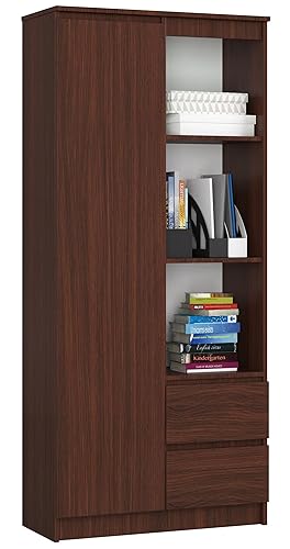 AKORD Bibliothèque de Bureau Rangement CLP | 80 cm 7 Etagères 2 Tiroirs et Portes | Grand Meuble pour Documents Livres de Chambre Minimaliste | Panneau Stratifié 16mm...