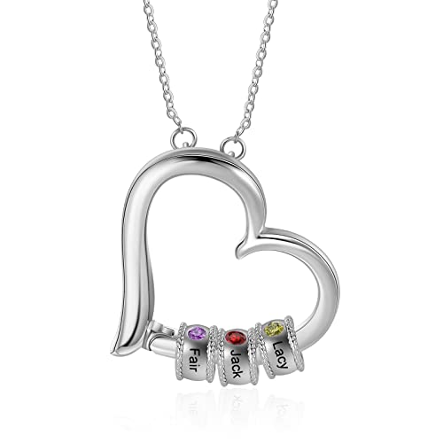 kaululu Collar de Mujer Personalizado con Grabado Collar con Nombres de Niños para Mamá Colgante Corazón Plata Collar Madre de Hija Regalos de cumpleaños para el día de la madre