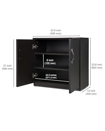 Image of Shoe Rack with Doors | 3 Tier Closed Shoe Cabinet | Compact Footwear Storage for Entryway, Living Room & Bedroom (L 60 x B 32 x H 60 cm) DIY (Midnight WENGE)