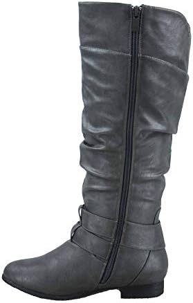 TOP Moda Coco-20 Women's Fashion Round Toe Low Heel Knee High Zipper Riding Boot Shoes,Grey,9