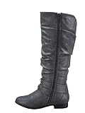 TOP Moda Coco-20 Women's Fashion Round Toe Low Heel Knee High Zipper Riding Boot Shoes,Grey,7