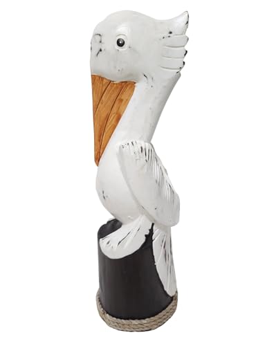 Estatua decorativa de pelícano tallado a mano de madera 14" miniatura 2