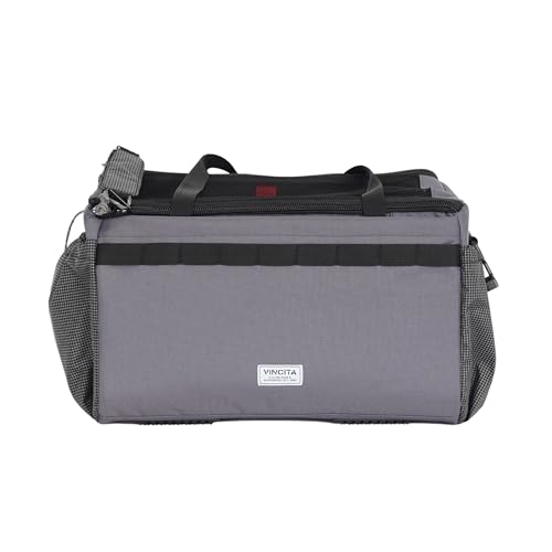 Vincita Caddy Pet Basket for Brompton Bike – Comfortable and Secure Carrier with Aluminum Frame, mesh Cover, Adjustable Strap, and Side Pockets. Compatible with Brompton Front Carrier Block. (Grey)