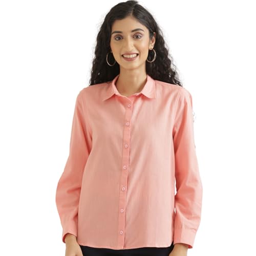 SAADAA Airy Linen Women’s Solid Casual Top – Regular Fit (3XL, Peach)