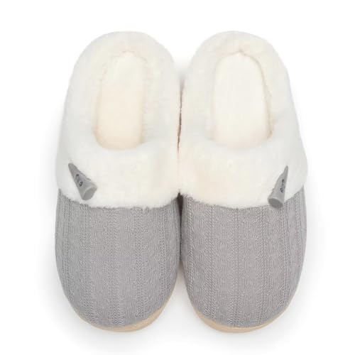 NineCiFun Women's Slip on Fuzzy Slippers Memory Foam House Slippers Outdoor Indoor Warm Bedroom Shoes Fur Lined