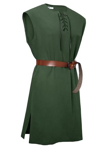 Runcati Mens Pirate Costume Tunic Medieval Knight Sleeveless Lace Up Shirts