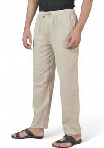 Image of Men's Formal Cotton-Linen Trousers, Waist with Drawstring, Formal & Lounge Wear
