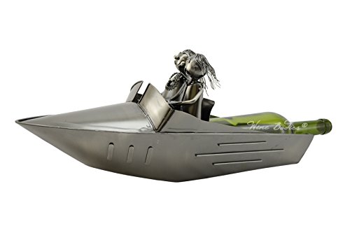 WINE BODIES Speed Boat Metal Wine Bottle Holder, Charcoal