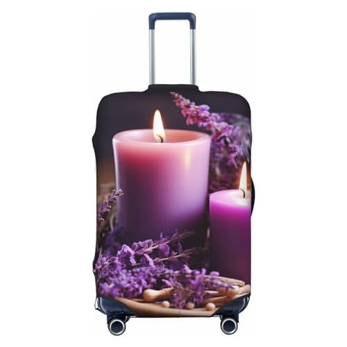 Purple Lavender with Candles Travel Luggage Cover Elastic Washable Suitcase Cover Protector Fashion Stretch Baggage Covers Dustproof Suitcase Sleeve Fits 18-32 inch luggage Large