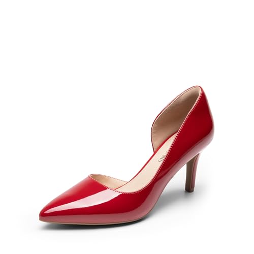 DREAM PAIRS Women's Dress High Heels Pumps Closed Pointed Toe Stiletto D'Orsay Shoes for Wedding Party 6 Red-pat