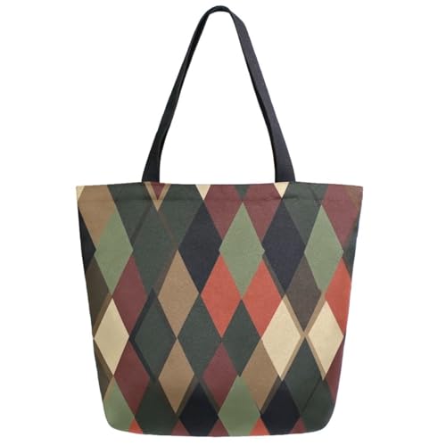 Abstract Geometric Plaid Extra Large Canvas Gym Shoulder Tote,Durable Daily Reusable Top Handle Bag for Mens Womens Yoga Weekender Picnic Beach Travel Market Shopping