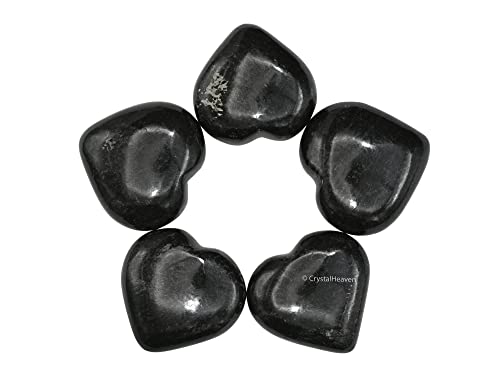 Image of Nuummite Crystal Heart Palm Pebbles Stones for Anxiety Stress Relief Massage - AAA Grade Original Healing Gemstone Agate Heart Palm Stone for Yoga Meditation Spiritual