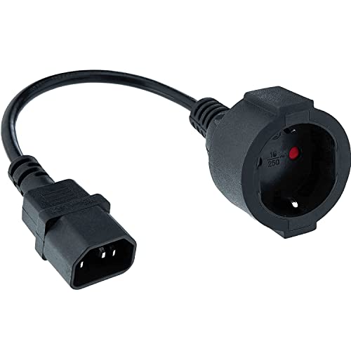 CABLEPELADO Cable alimentación alargador Shucko | Cable Adaptador de Corriente para SAIS de Conector C14 Macho a Conector CEE7 Hembra | Cable SAI | 100% Cobre de AWG18 | Color Negro | 25 cm