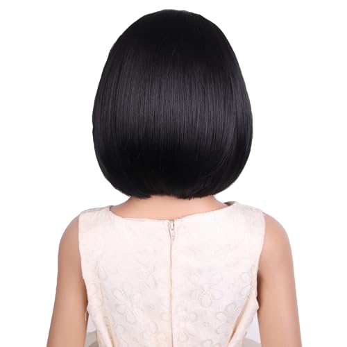 Image of Kids Black Wigs Black Bob Wig Short Middle Part Wigs for Girls Child Daily Halloween Cosplay Synthetic Wigs