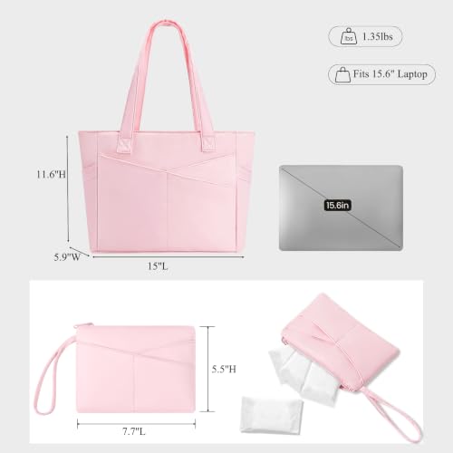 Image of CTWWFS Large Tote Bag for Women with Zipper, Nylon Lightweight Work Tote with 15.6 inch Laptop Sleeve, Nurse Bag for Work College