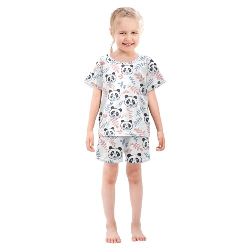 ALAZA Panda Color Leaf Pajamas Set Short Sleeve Cotton Sleepwear Summer Pjs 2 Piece 5-14Y3