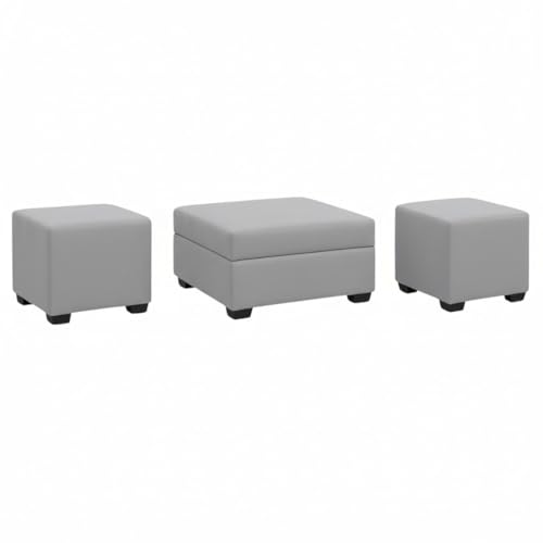 Image of FURNY Gloria 8 Seater Fabric LHS L Shape Sofa Set with 1 Centre Table & 2 Puffy (Light Grey) Premium Velvet Finish | Ideal of Living Room