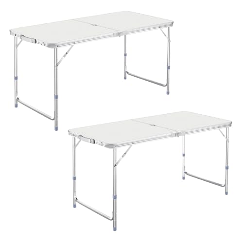 DesertFox キャンプテーブル アウトドア テーブル 折りたたみ 120cm 3段階高さ調整可能 単品/セット ピクニック レジャー キャンプ用 折畳み コンパクト 収納 簡単組立006 (銀，120cm×2)の商品画像（Amazon）
