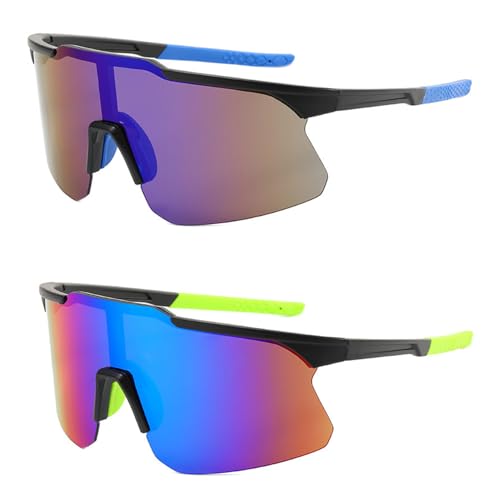 2 Piezas Gafas de Sol Deportivas Polarizadas, Gafas de Ciclismo para Mujer y Hombre, Gafas de Sol para Ciclismo con Protección UV 400, para Andar en Bicicleta, Correr, Escalar, Camping (Azul)