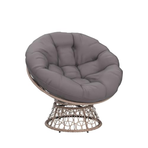 Image of Bme Ergonomic Wicker Papasan Chair with Soft Thick Density Fabric Cushion, High Capacity Steel Frame, 360 Degree Swivel for Living, Bedroom, Reading Room, Lounge, Smoky Quartz - Brown Base
